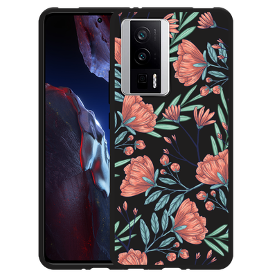 Cazy Hoesje Zwart geschikt voor Poco F5 Pro Poppy Roses