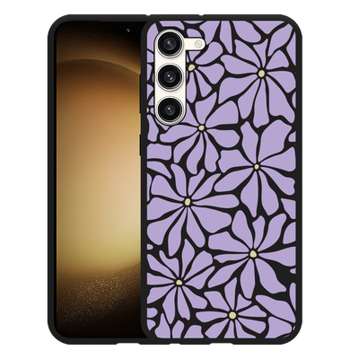 Cazy Hoesje Zwart geschikt voor Samsung Galaxy S23+ Abstracte Paarse Bloemen
