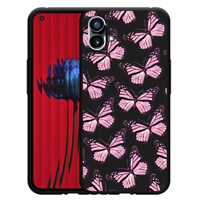 Cazy Hoesje Zwart geschikt voor Nothing Phone (1) - Roze Vlinders