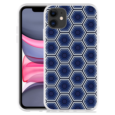 Cazy Hoesje geschikt voor iPhone 11 - Blauwe Hexagons