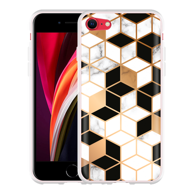 Cazy Hoesje geschikt voor iPhone SE 2020 - Black White Marble