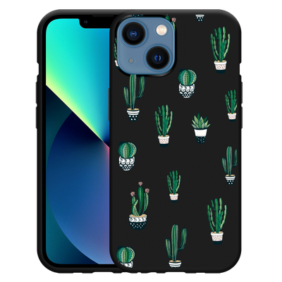 Cazy Hoesje Zwart geschikt voor iPhone 13 Mini - Green Cactus