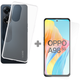 Soft TPU Hoesje + Tempered Glas Screenprotector geschikt voor Oppo A98 5G - Transparant