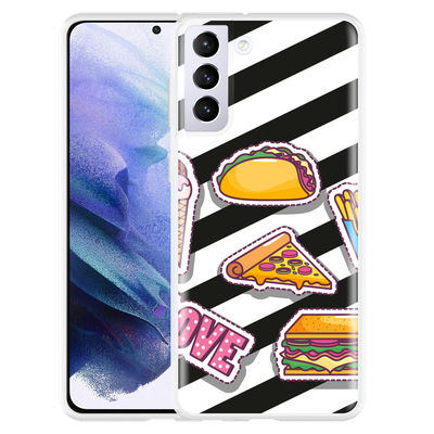 Cazy Hoesje geschikt voor Samsung Galaxy S21 Plus - Love Fast Food