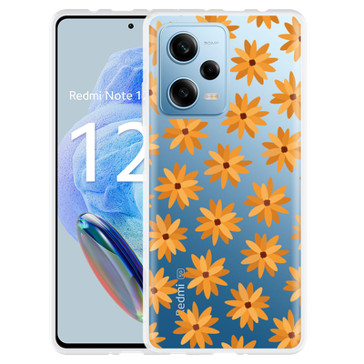 Cazy Hoesje geschikt voor Xiaomi Redmi Note 12 Pro 5G Oranje Bloemen