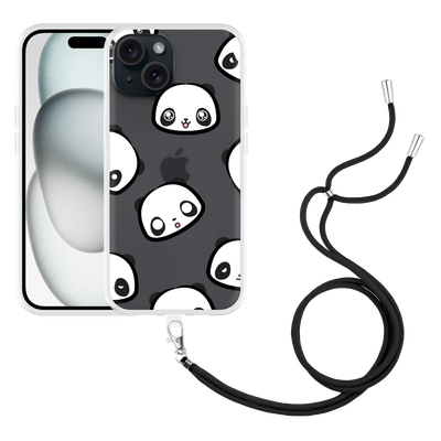 Cazy Hoesje met koord geschikt voor iPhone 15 Panda Emotions