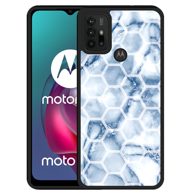 Cazy Hardcase hoesje geschikt voor Motorola Moto G10 - Blue Marble Hexagon