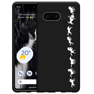 Cazy Hoesje Zwart geschikt voor Google Pixel 7 - Horses in Motion wit