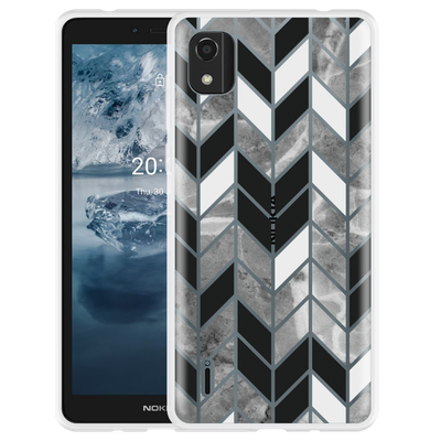 Cazy Hoesje geschikt voor Nokia C2 2nd Edition - Visgraat Marmer