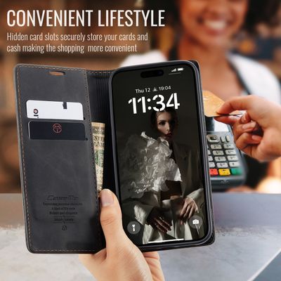 Caseme Hoesje geschikt voor iPhone 16 Plus - Retro Wallet Case - Zwart