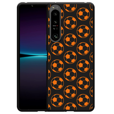 Cazy Hoesje Zwart geschikt voor Sony Xperia 1 IV - Orange Soccer Balls