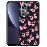 Hoesje Zwart geschikt voor Xiaomi 12 Pro - Roze Vlinders
