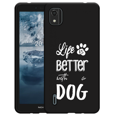 Cazy Hoesje Zwart geschikt voor Nokia C2 2nd Edition - Life Is Better With a Dog Wit