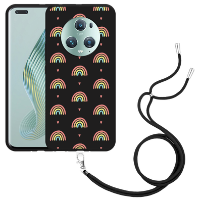 Cazy Hoesje met koord Zwart geschikt voor Honor Magic5 Pro Regenboog Patroon