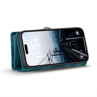 Caseme Hoesje geschikt voor iPhone 16 Pro Max - Luxe Leren Portemonnee Hoesje - Blauw