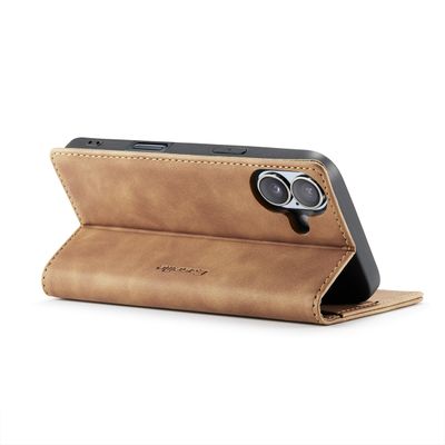 Caseme Hoesje geschikt voor iPhone 16 - Retro Wallet Case - Bruin