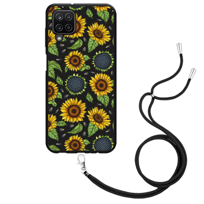Cazy Hoesje met Koord Zwart geschikt voor Samsung Galaxy A12 - Sunflowers