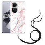 Hoesje met koord geschikt voor Oppo Reno10 Pro 5G White Pink Marble