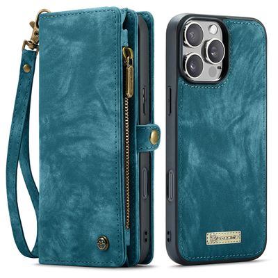 Caseme Hoesje geschikt voor iPhone 16 Pro Max - Luxe Leren Portemonnee Hoesje - Blauw