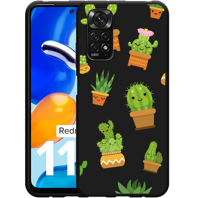 Cazy Hoesje Zwart geschikt voor Xiaomi Redmi Note 11/11S - Happy Cactus