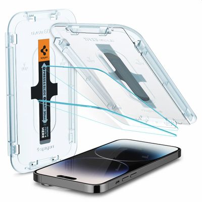 Screen Protector geschikt voor iPhone 14 Pro - Spigen Glass Met Montage Frame EZ FIT - 2 Pack