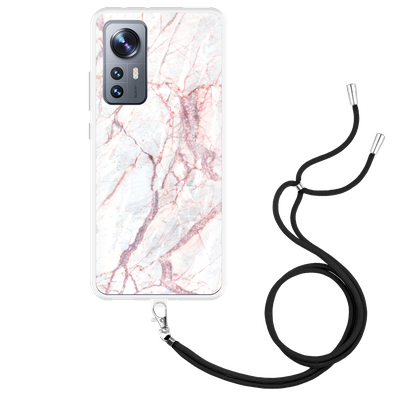 Cazy Hoesje met Koord geschikt voor Xiaomi 12 Pro - White Pink Marble