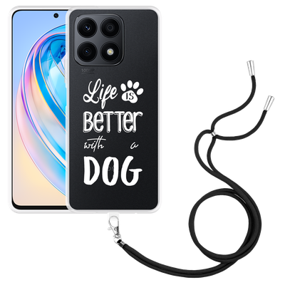 Cazy Hoesje met koord geschikt voor Motorola Edge 40 Pro Life Is Better With a Dog Wit
