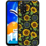 Hoesje Zwart geschikt voor Xiaomi Redmi Note 11/11S - Sunflowers