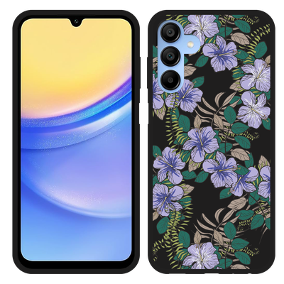 Cazy Hoesje Zwart geschikt voor Samsung Galaxy A15 4G/5G Purple Flowers