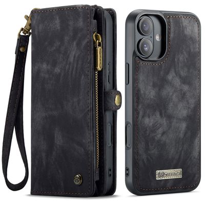 Caseme Hoesje geschikt voor iPhone 16 Plus - Luxe Leren Portemonnee Hoesje - Zwart