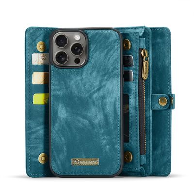 Caseme Hoesje geschikt voor iPhone 16 Pro - Luxe Leren Portemonnee Hoesje - Blauw