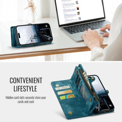 Caseme Hoesje geschikt voor iPhone 16 Pro Max - Luxe Leren Portemonnee Hoesje - Blauw