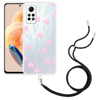 Cazy Hoesje met koord geschikt voor Xiaomi Redmi Note 12 Pro 4G Roze Bloemetjes