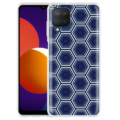 Cazy Hoesje geschikt voor Samsung Galaxy M12 - Blauwe Hexagons