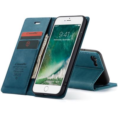 Caseme Hoesje geschikt voor iPhone 7/8/SE 2020/2022 - Retro Wallet Case - Blauw