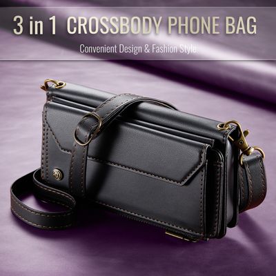 Caseme Case iPhone 16 - Crossbody Wallet Case - Black