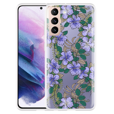 Cazy Hoesje geschikt voor Samsung Galaxy S21 - Purple Flowers