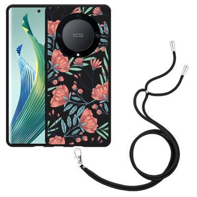 Cazy Hoesje met koord Zwart geschikt voor Honor Magic5 Lite Poppy Roses