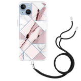 Hoesje met Koord geschikt voor iPhone 14 - Roze Marmer