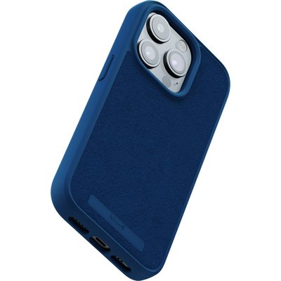 Njord Collections Suede Comfort+ Hoesje geschikt voor iPhone 15 Pro - 2M valbescherming - Gerecycled / Duurzaam materiaal - Blauw