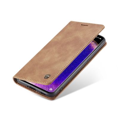 Caseme Hoesje geschikt voor Oppo Find X5 Pro - Retro Wallet Case - Bruin