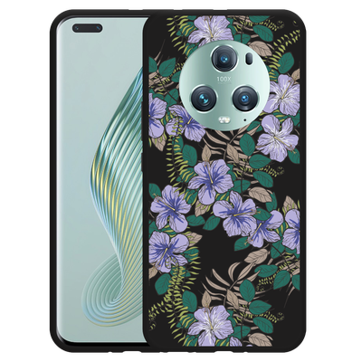 Cazy Hoesje Zwart geschikt voor Honor Magic5 Pro Purple Flowers