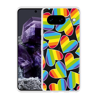 Cazy Hoesje geschikt voor Google Pixel 8 Regenboog Hartjes