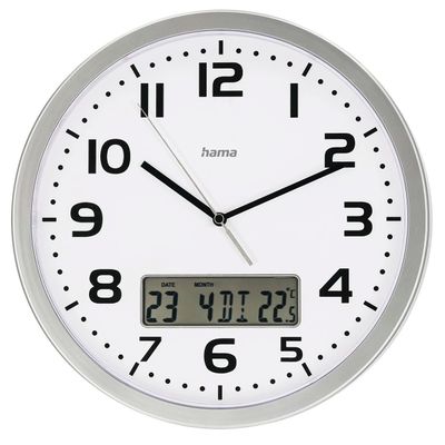 Hama Extra Wandklok - Digitale klok met Display - 30cm - Zilver