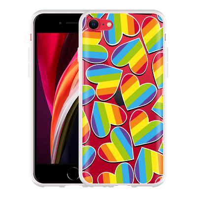 Cazy Hoesje geschikt voor iPhone SE 2020 - Regenboog Hartjes