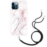 Hoesje met Koord geschikt voor iPhone 12 - White Pink Marble