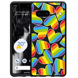 Hoesje Zwart geschikt voor Google Pixel 7 - Regenboog Hartjes