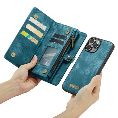 Caseme Hoesje geschikt voor iPhone 16 Pro Max - Luxe Leren Portemonnee Hoesje - Blauw