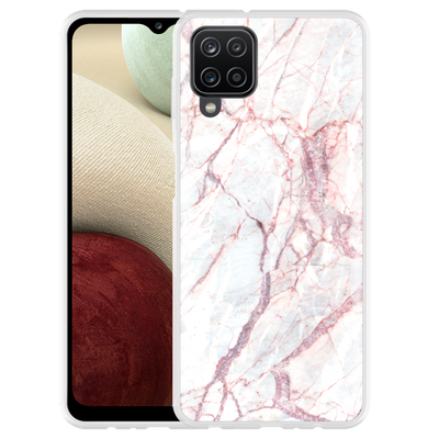 Cazy Hoesje geschikt voor Samsung Galaxy A12 - White Pink Marble