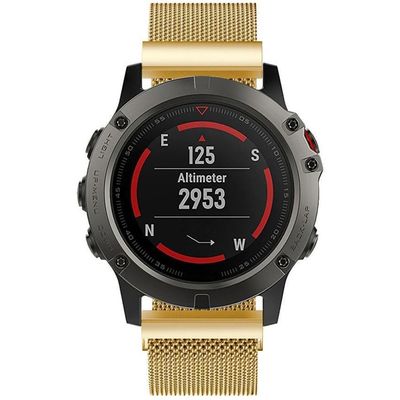 Cazy Bandje geschikt voor Garmin Fenix 5X - Milanees Horlogebandje - Goud